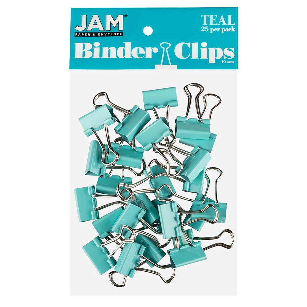 JAM PAPER Colourful Binder Clips - Small - 19 mm - Teal Binderclips - 25/Pack