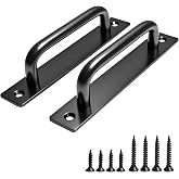 Ptoahqu 2PCS 5.8 Inch Barn Door Handle, Premium Aluminum Alloy Gate Handle | Sturdy Black Sliding Door Pull Handles for Kitchen, Cabinet, Bathroom, Closet, and Easy Install