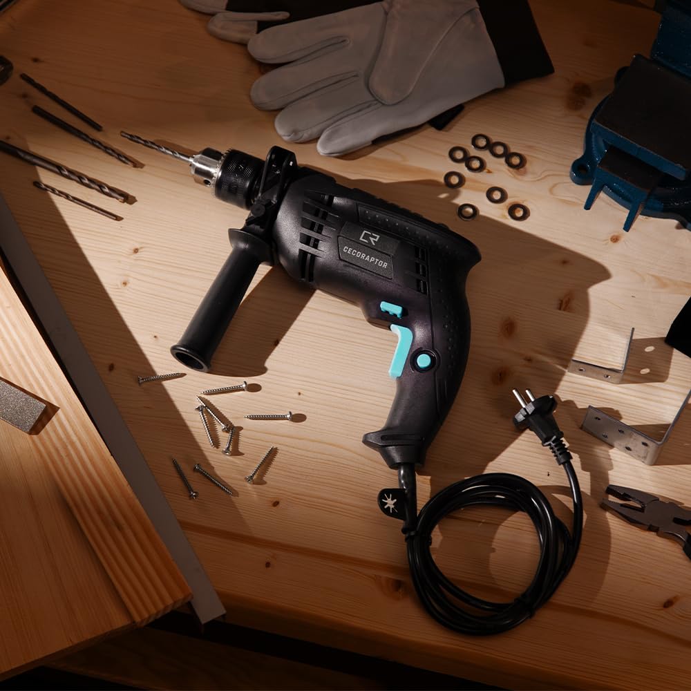 Cecotec CecoRaptor Electric Impact Drill. 850 W, 13 mm Drill, 4800 rpm, 46000 Beats per Minute, Additional Handle, Locking Switch on Trigger Depth Stop, 3 m Cable