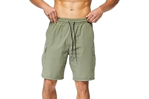 Cargo Shorts for Men Summer Casual Knee Length Relaxed Fit Lightweight Elastic Waist Drawstring Bermuda Hiking Shorts