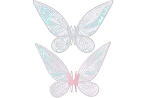quescu 2Pcs Fairy Wings for Adults,Butterfly Wings for Girls Women,Halloween Costume Sparkle Angel Wings Dress Up Party Favor (White+Pink)