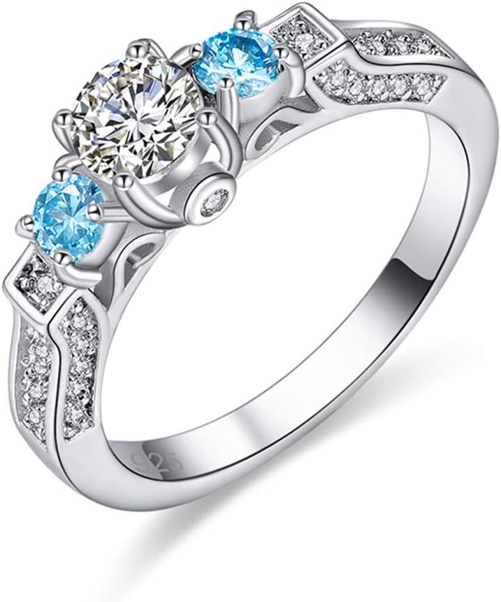 Veunora 925 Sterling Silver Created 5x5mm White Topaz and Sapphire Quartz Filled Engagement Ring Band