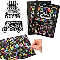 Humars Scratch Art Activity Books for Kids! 20 BIG 10" x 7.25" Sheet Rainbow Scratch Paper Set with Stylus Scratchers & Stencils - DIY Painting Doodle Book Set Makes Art Fun!