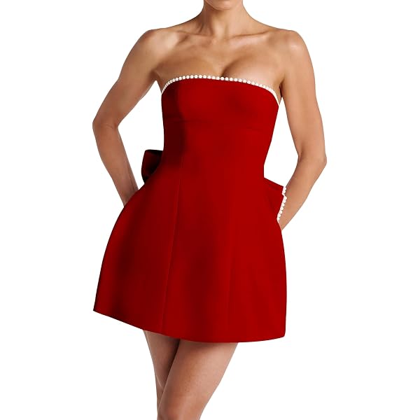 Amazon.com: Women Pearl Strapless Sexy Mini Robe Bow Backless Off-Shoulder  High Waist Club Party Dress pnnrk S : Clothing, Shoes & Jewelry