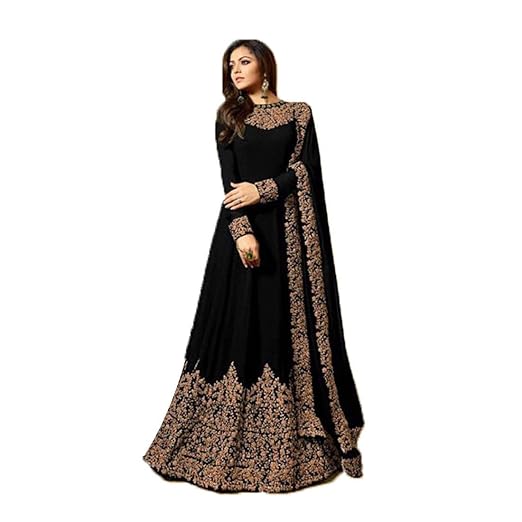 Womens Embroidered Anarkali Semi Stitched Salwar Suit Gown