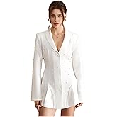 winkbay Women's Pearl Lapel Collar Blazer Dress Button Down Long Sleeve Ruffle Work Office Dressy Jackets