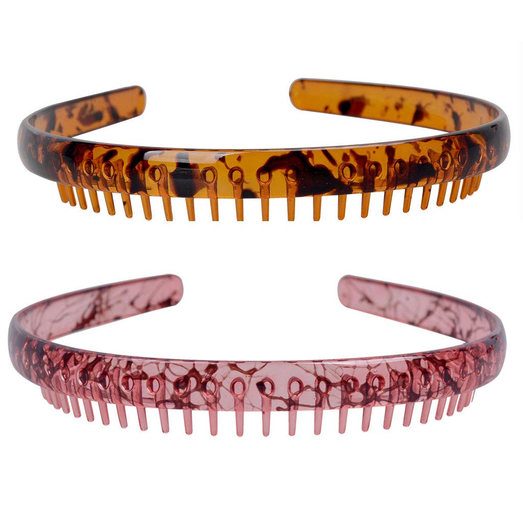 Fodattm Set of 2 Plastic Headband with Teeth Hair Comb Hair Accessories Women Hair Hoop (D#)