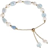 Dainty Pearl Beaded Bracelet Adjustable Chain Bracelets 14K Gold Plated Aventurine Trendy Bracelet for Women Jewelry Gift