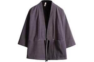 FAXIKIO Men's Cotton Blends Linen Open Front Cardigan Embroidery Kimono Jackets