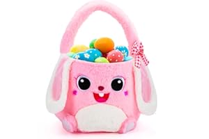 LABEOL Easter Bunny Baskets for Kids Girls Empty Easter Bags Buckets with Handles Easter Eggs Hunting Basket Cute Plush Bunny Easter Gifts for Toddlers Easter Party Favors Decoration Storage