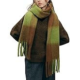 MININAI Women Chunky Plaid Scarf Oversized Big Grid Tassel Large Wrap Scarf Soft Fall Winter Thick Warm Shawl Scarves