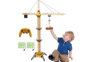 KNACKTOYZ 6 Channel Remote Control Crane Toy for Kids - 50.4 inch RC Tower Crane with LED Lights & Sounds, 680° Rotation Lift Construction Vehicles, Excavator Toy for Ages 4,5,6,7,8 Boys & Girls