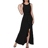 FQA Semi Formal Dresses for Women Evening Party Prom Dress Long Elegant Crew Neck Sleeveless Ankle Length
