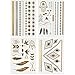 Inifty Temporary Tattoos Body Art Stickers Waterproof Shiny Jewelry High Gloss Shimmer Designs in Gold, Silver, Black & Blue Turquoise (12 Sheets Gold & Silver)