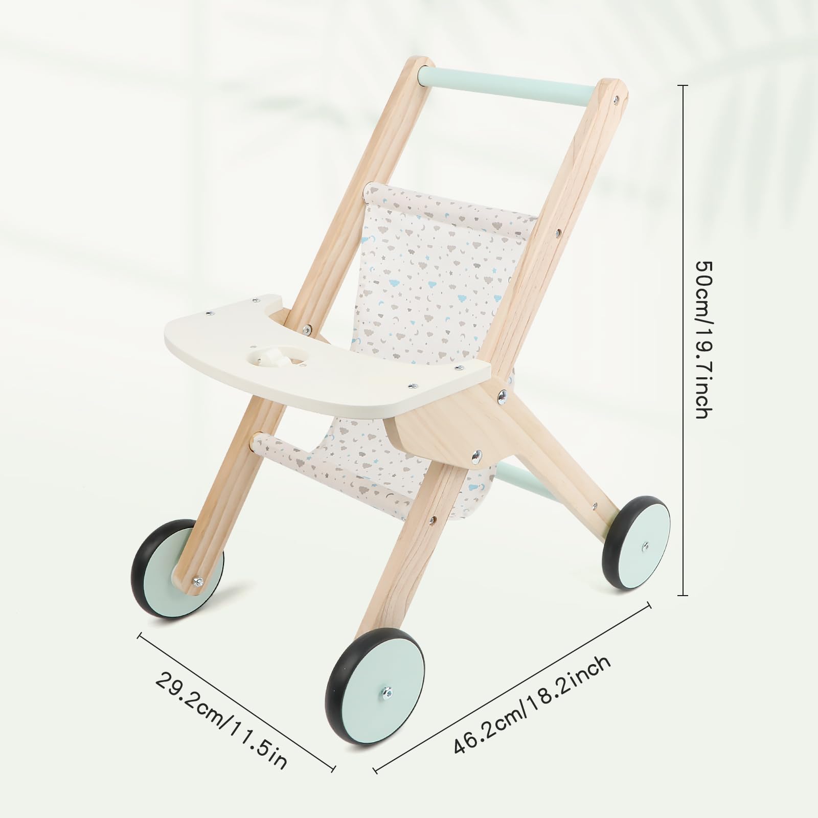 Canuan Wooden Baby Walker Doll Stroller, Baby Push Walker, Shopping Cart Learning Walk for Boys and Girls, Wood Push Toys for Toddler Learning to Walk