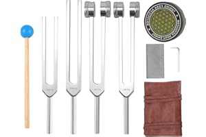 Tuning Forks for Healing Set, 128Hz, 136Hz, 256Hz, 384Hz & Activator for Healing Chakra Set Sound Healing Therapy Aluminum Al