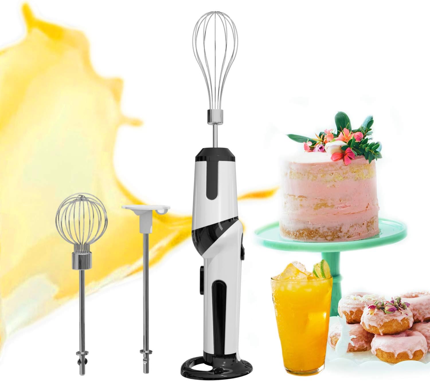 Hand Mixer, THRITOP Cordless Electric Kitchen Hand Blender Kitchen Mixer Hand Stirrer,Rechargeable Battery Operated,2 speed Egg Beater,Black & White,12W Battery