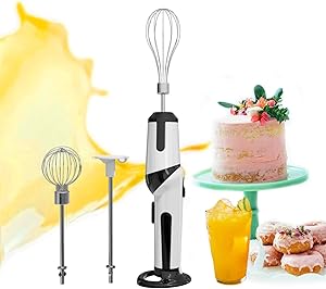 Hand Mixer, THRITOP Cordless Electric Kitchen Hand Blender Kitchen Mixer Hand Stirrer,Rechargeable Battery Operated,2 speed Egg Beater,Black & White,12W Battery