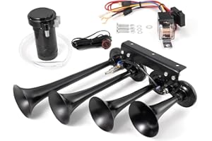 AOLIHAN 4-Tube Air Horn for Truck 150dB Super Loud Car Horn Four Trumpet Train Horns with Compressor Kit for 12v Vehicle Truck Car Pickup Jeep SUV Train Boat