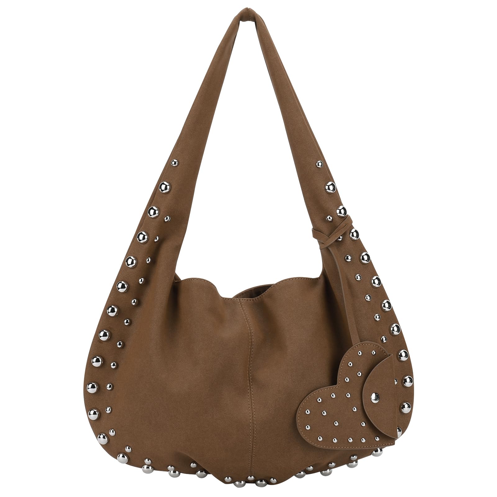 Photo 1 of Studded Suede Tote Bag for Women Studded Purses Y2k Shoulder Bag Fall Faux Suede Bag Hobo Slouchy Work Handbag