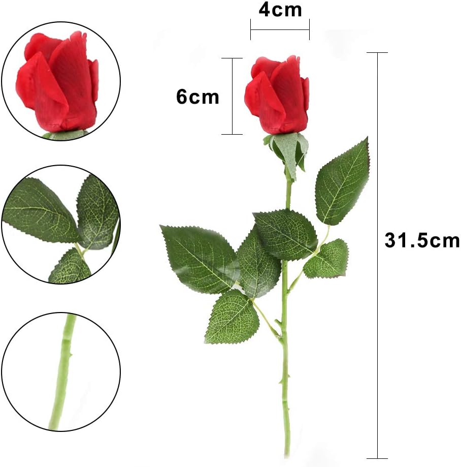 CCUCKY 6pcs Artificial Roses, Real Touch Flowers, Perfect for Wedding Anniversary, Home, Office Decoration DIY (Red) - Image 4
