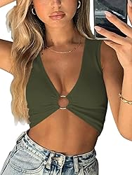AEVZIV Sexy Crop Tops for Women Sleeveless Deep V