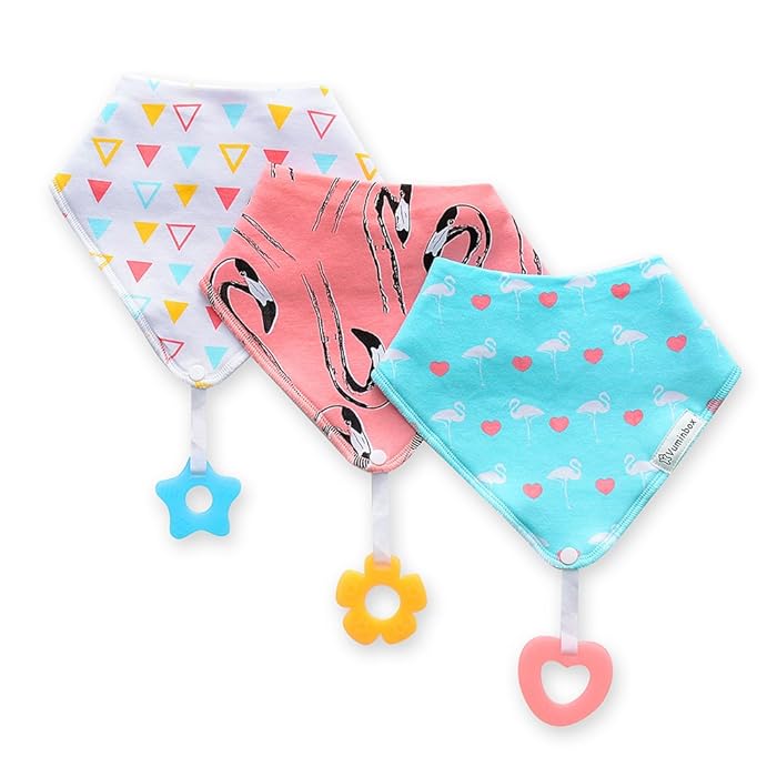 Image 4 - Baby Bandana Drool Bibs 3-Pack and Teething Toys 3-Pack Made with 100% Organic Cotton, Super Absorbent and Soft Unisex (Vuminbox) (Pink)