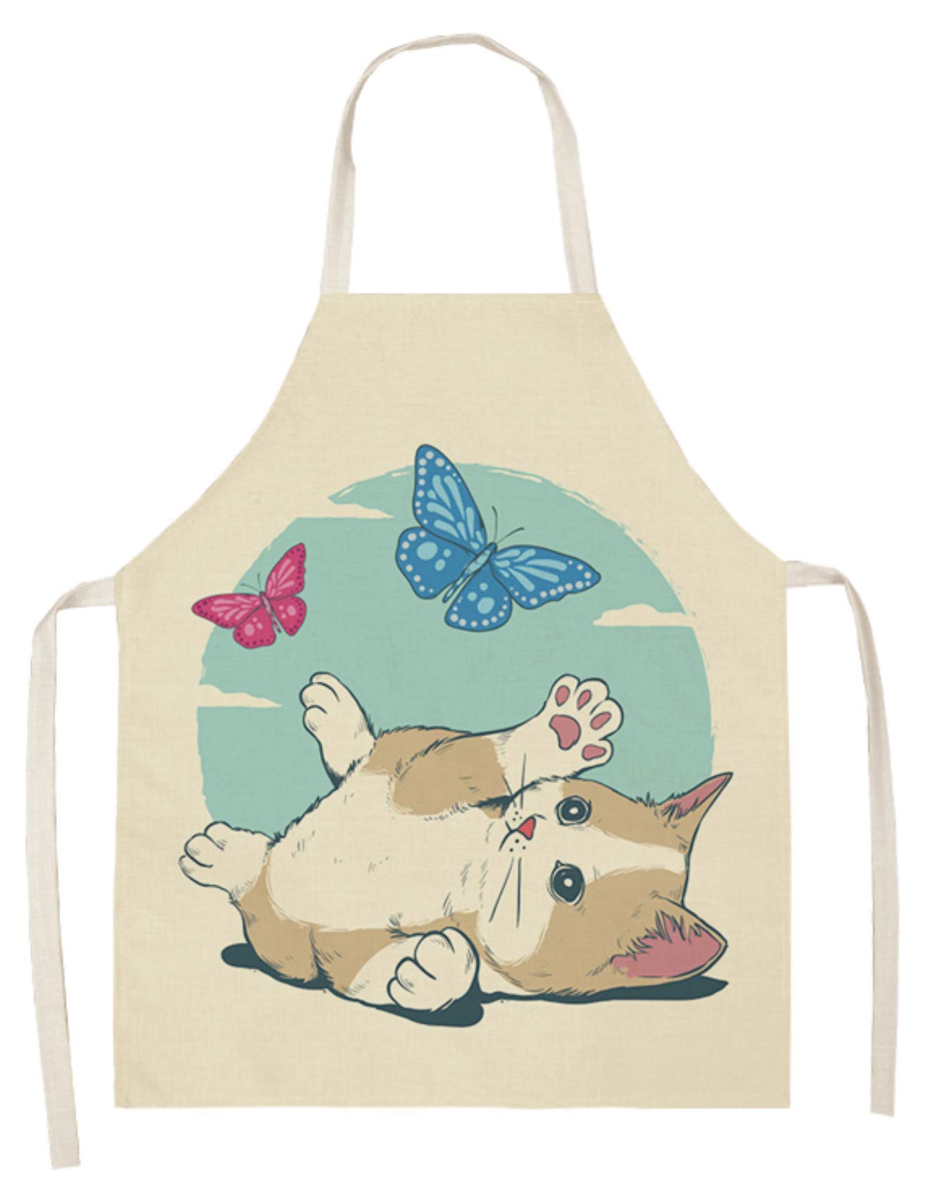 Cat Kitten Apron Cotton Linen Adult Children Pet Print Kitchen Aprons Unisex Dinner Party Cooking Bib Funny Pinafore Cleaning Apron