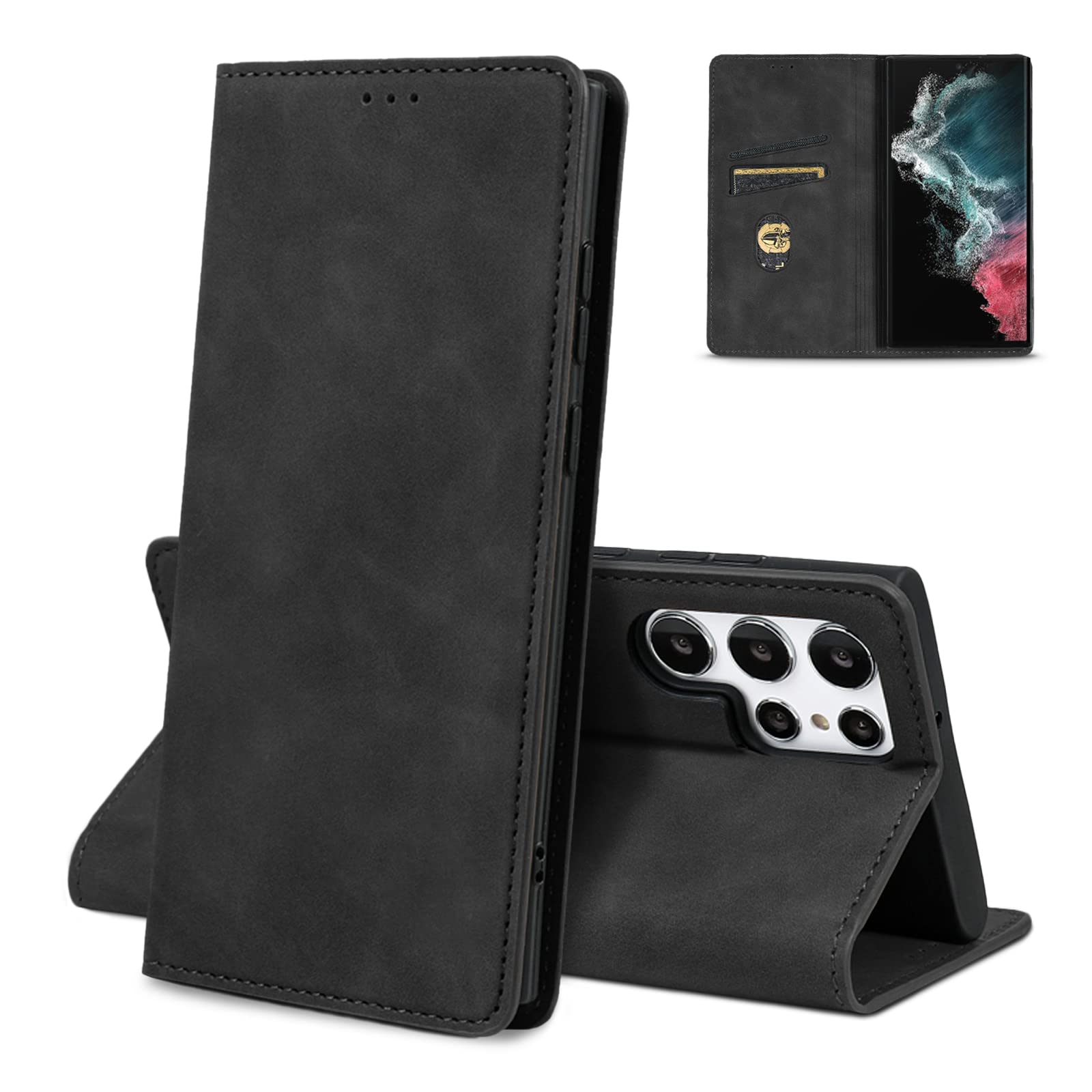 AKABEILA Case for Xiaomi Redmi 10C Premium PU Leather Flip Wallet Folio Case Phone Cover with Magnetic Closure Kickstand Card Slot Black