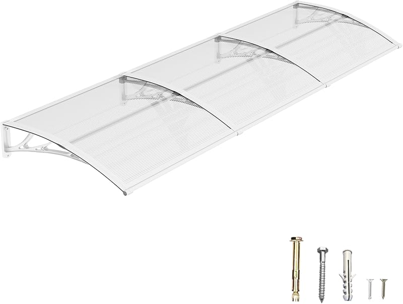 Pensilina da Esterno 100 x 300 cm – Tettoia per Porta d’Ingresso in Policarbonato con Staffe in ABS, Protezione da Pioggia, Neve e Raggi UV per Porta, Finestra e Terrazza