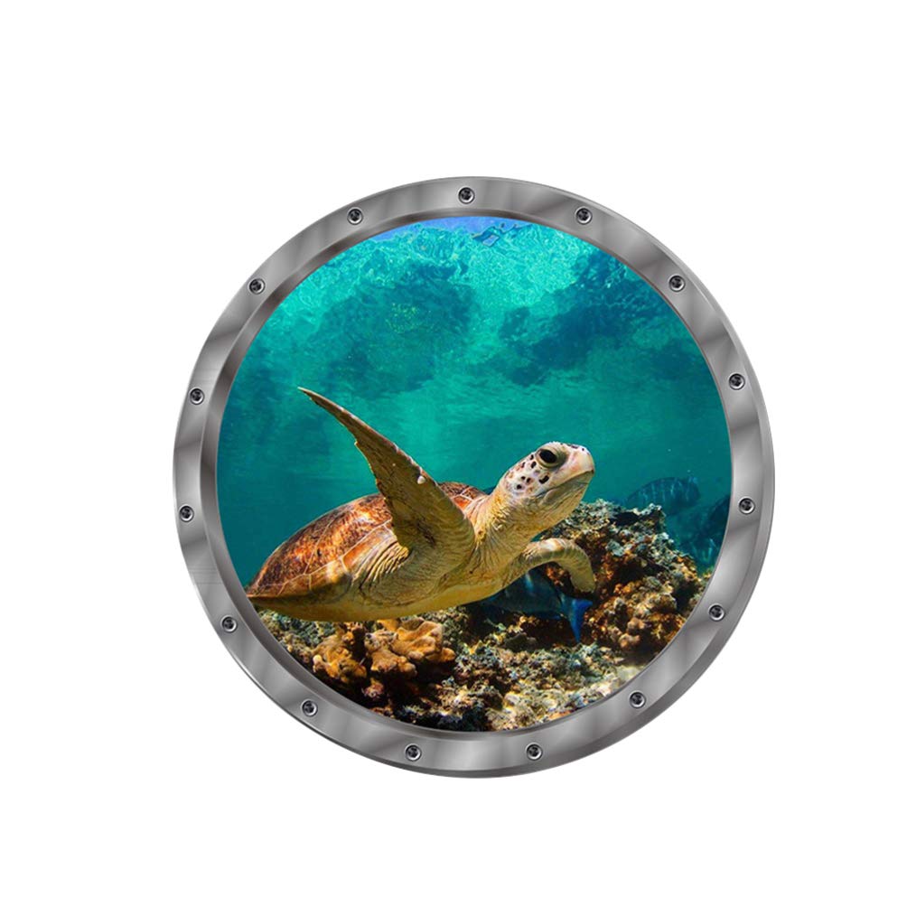 BESPORTBLE Underwater World 3D Wall Sticker, Porthole View Undersea Tropical Fridge Sticker, Waterproof Decor Decal for Home 2PCS