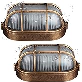2-Pack Outdoor Oval Wall Lights, 8.3"Nautical Bulkhead Sconce, Flush Mount for Wall or Ceiling, Aluminum with Frosted Glass, 