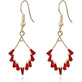 Watforsh 14K Plated Gold Dangle Earrings for Women Diamond Shaped Geometric Earrings Red/Green Crystal Birthstone Jewelry