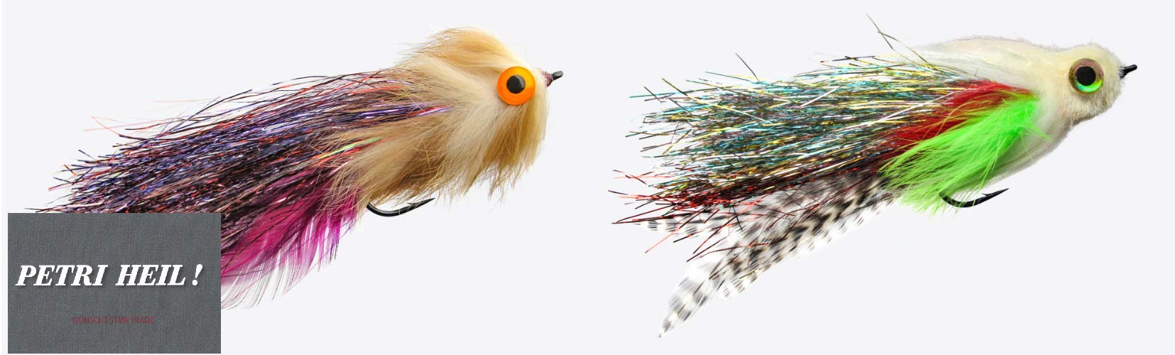 Set: * 2 pieces Jenzi predatory fish streamer with eye approx. 17 cm, 6/0 hooks + Petri Heil! sticker.