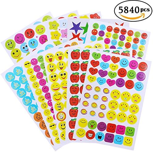5840 PCS Teacher Reward Stickers for Kids Teacher Stickers Bulk,Consist of Emojis,Smiley Faces,Stars,Best for Parents,Classroom,or School Supplies Using in Chart,Reports,Games and Creativity