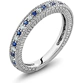 Gem Stone King Blue and White Created Sapphire Ring | 925 Sterling Silver | Ladies Anniversary Wedding Band Ring For Women | 0.48 Cttw | Available In Size 5, 6, 7, 8, 9