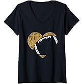 Womens Football Heart Cutout Gold White Team Game Gift V-Neck T-Shirt