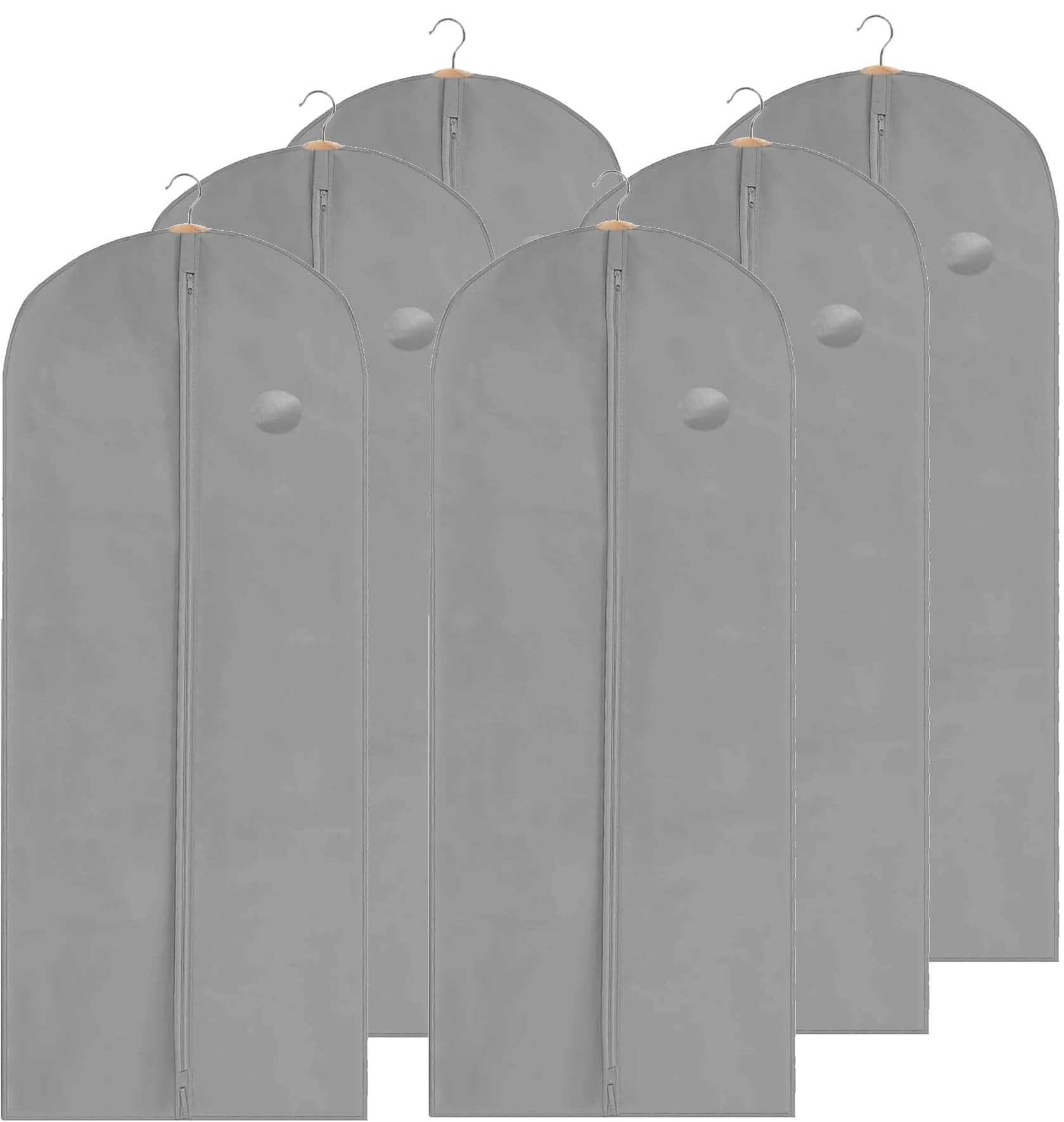 Long Garment Bag, Grey Dress Cover, 6 Pack, 60cm x 150cm, Clothing Storage Bags, Travel, Weddings, Suits, Dresses, Water Resistant Protective Cover, Garment Suit Cases