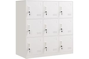 iCHENGGD Metal Locker 9 Door Storage Cabinet, Steel Office Storage Lockers for Employees, Lockable Metal Cabinet with Lock and Ventilation, Office School Gym Garage Storage Organizer
