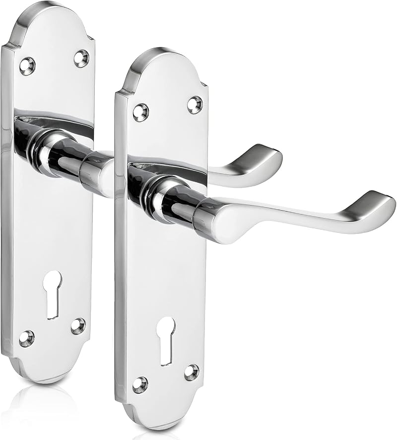 XFORT Richmond Lever Lock Chrome Door Handles Set on Long Backplate