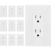 ENERLITES Decorator Outlet 10 Pack, 15A Standard Electrical Wall Receptacle | with Screwless Wall Plate, Tamper Resistant, UL Listed, Self-Grounding, Residential Outlets for Home, 5-15R, Glossy White