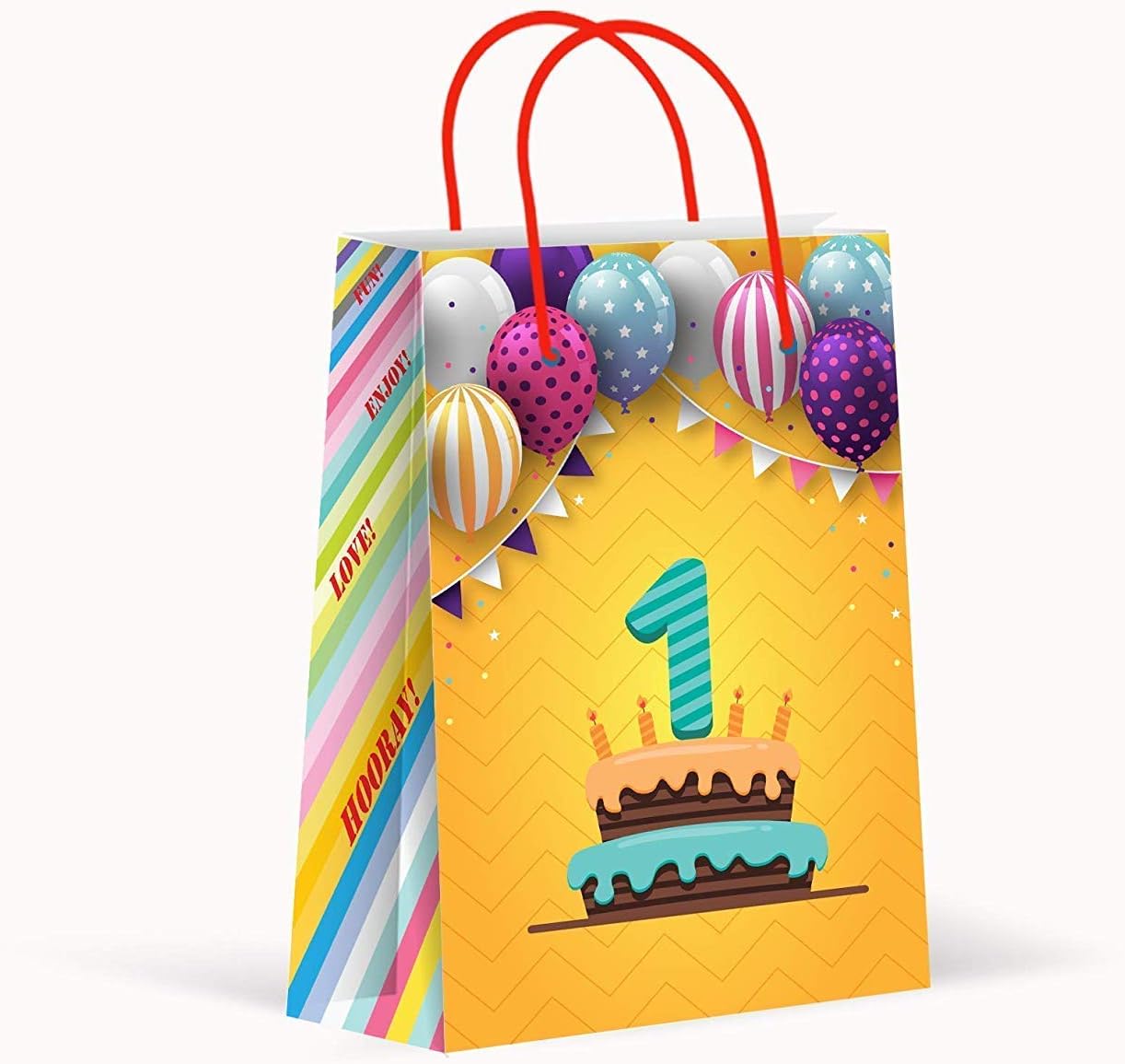 Risaa Premium First Birthday Party Favor Treat and Goody Paper Bags, 12 Pack