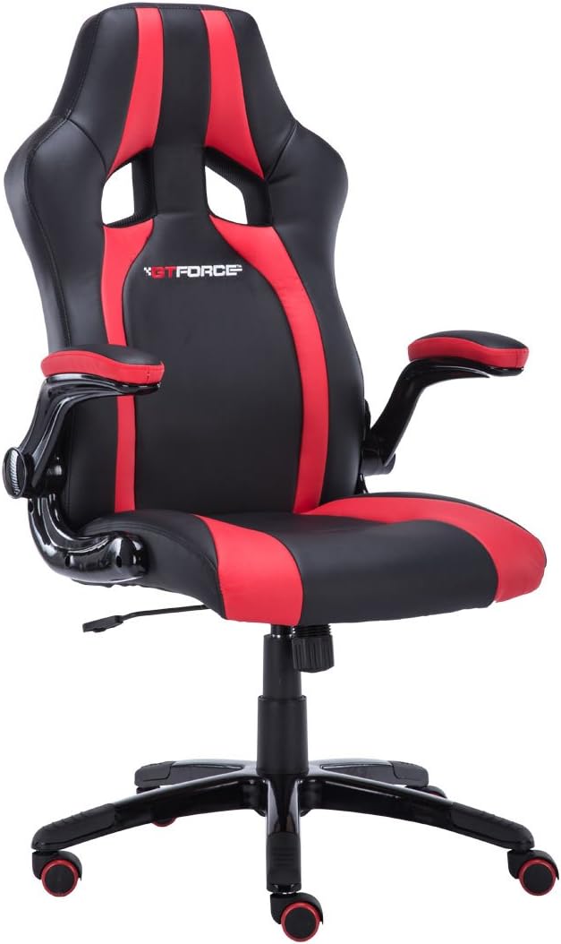 GTFORCE Roadster 2 Sport Racing CAR Office Chair, Faux Leather, Adjustable ARMS Gaming Desk Bucket (Red)