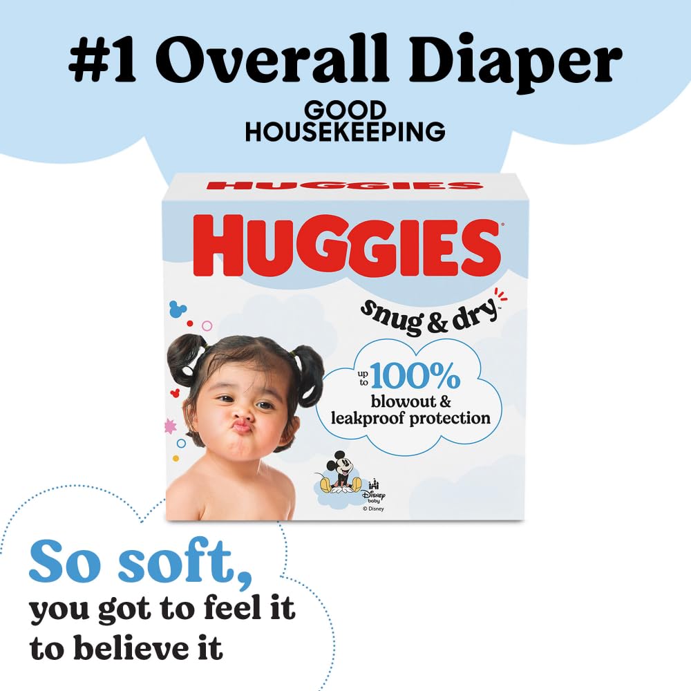 Huggies Size 1 Diapers, Snug & Dry Newborn Diapers, Size 1 (8-14 lbs), 128 Count, Packaging May Vary