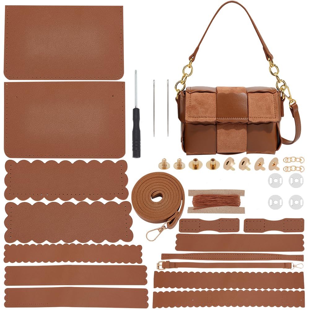 WADORN DIY Purse Making Kits, PU Leather Crochet Handbag Making Kits DIY Made Crossbody Bag Material Making Set Shouler Bag Stitch Kits Making Supplies, Camel