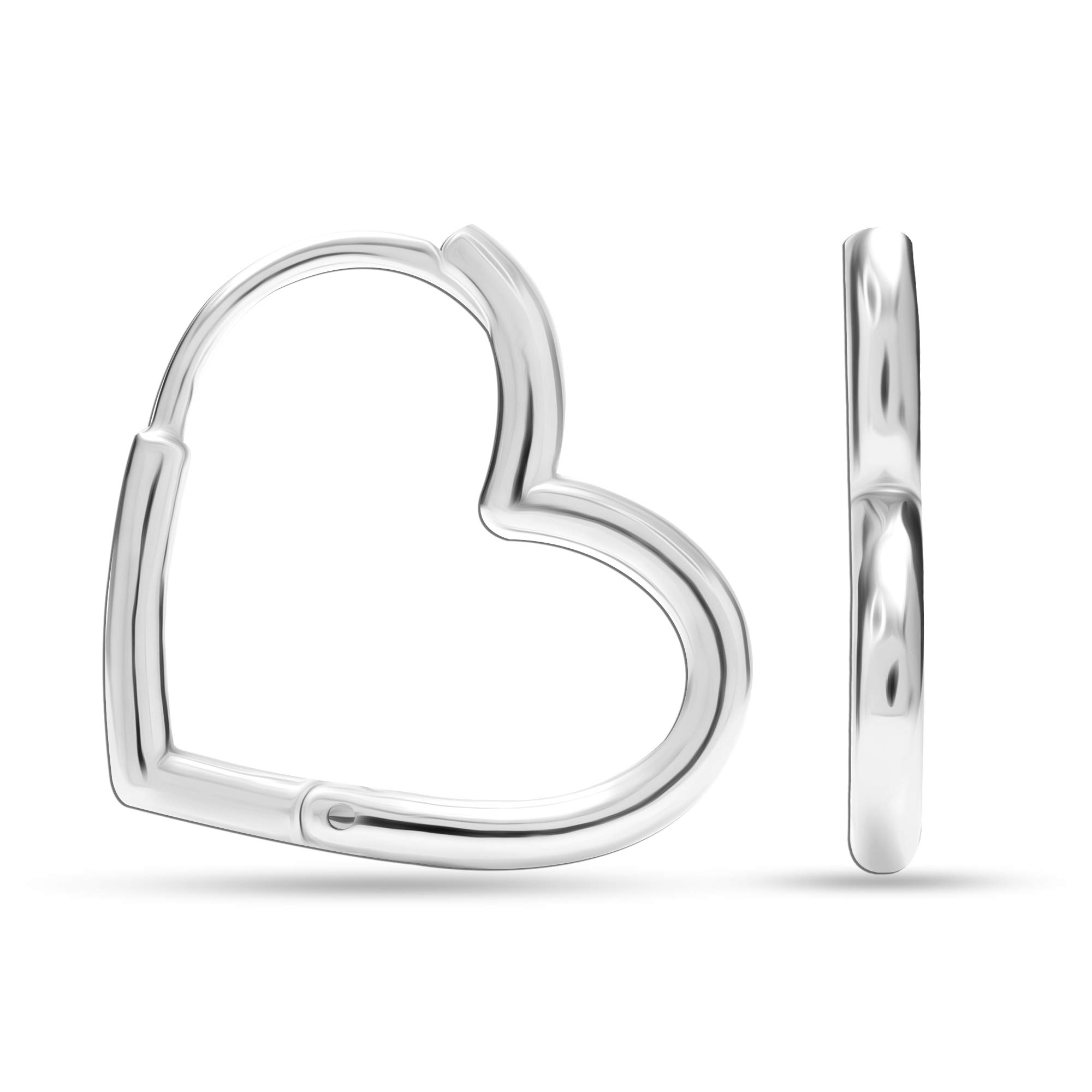 Charmsy 925 Sterling Silver Elegant 925 Sterling Silver Small Heart Hoop Earrings for Women | 14K White Gold Plated Heart Hoops | Size 22mm | Lightweight Silver Earrings Jewellery Gift for Women