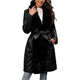Bellivera Women Faux Leather Winter Trendy Puffer Jacket Water-resistant Thicken Bubble Coat with Fur Collar and Belt