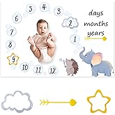 CSFOTO Elephant Hedgehog Monthly Milestone Blanket - Newborn Growth Record Prop First Year Mat - Baby Shower Photography Props 60"x40" With Frames