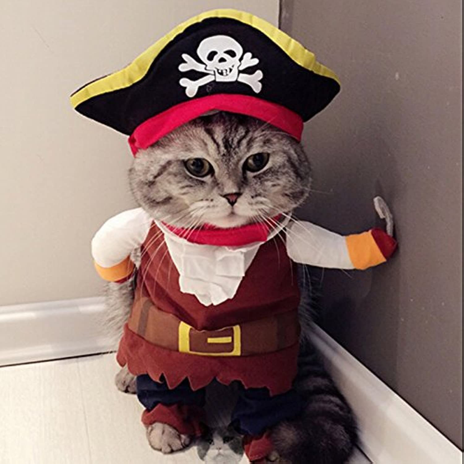 Photo 1 of Idepet New Funny Pet Clothes Pirate Dog Cat Costume Suit Corsair Dressing up Party Apparel Clothing for Cat Dog Plus Hat (XSmall)