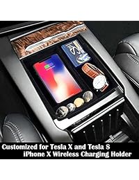 EEkiimy   Soporte de carga inalámbrico para reposabrazos de coche, organizador, caja de almacenamiento, para Tesla Model X Model S 2016 2017 2018, para iPhone X solo iPhone X inalámbrico cargador Pad